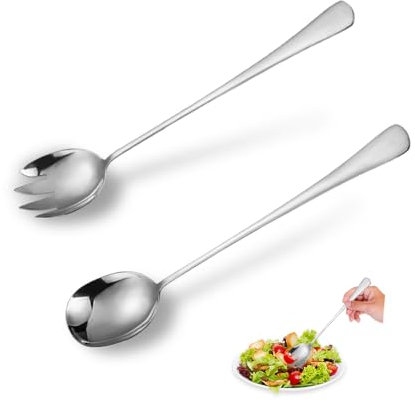 YZROHYI 2 Pezzi Posate Insalata Acciaio Inox 28 cm,Cucchiaio e Forchetta per Insalata,Cucchiaio Cucina con Manici Lunghi,Posate da Portata,Cucchiai da Portata Grandi,Cucchiai da Zuppa per Banchetti