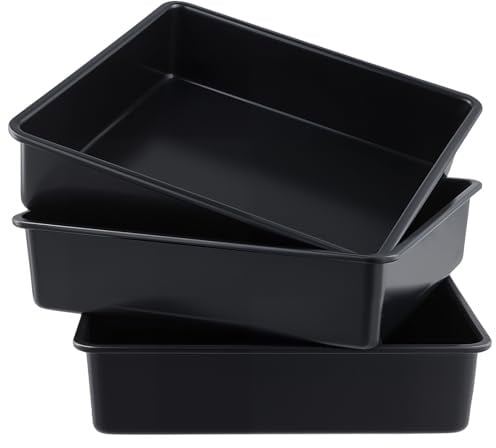 FUNSUEI Lot de 3 moules de cuisson carrés, 20 x 20 x 5,1 cm, noirs, antiadhésifs, petits, en acier au carbone, pour brownies et pâtisseries