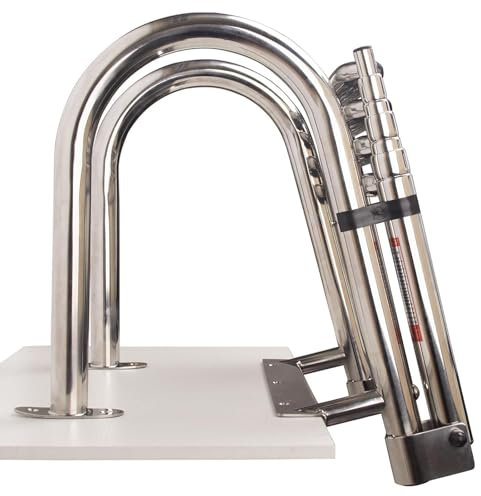 ZEEKYFOR Schwimmleiter für Pool, Klappbare Ponton-Bootsleiter, 4-Stufige Schwimmdeckleiter, Andockleiter aus Edelstahl mit Handläufen,10cm/4in Wide Step