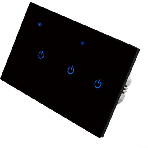CYRENT WiFi Touch Light Switch Black Glass Panel Remote and Voice Control Wall Switch for Smart Home(3 Gang-Black)