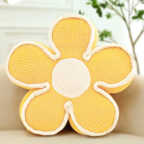 Kyduu Blume Bodenkissen Sitzkissen, Blumenbodenkissen Sitzkissen Bodenkissen,50cm,Niedliche Blume Kissen, Weiches Blütenblattkissen, Blumenförmige Wurfkissen, Blumenkissen, Blumen Kissen(Gelb)