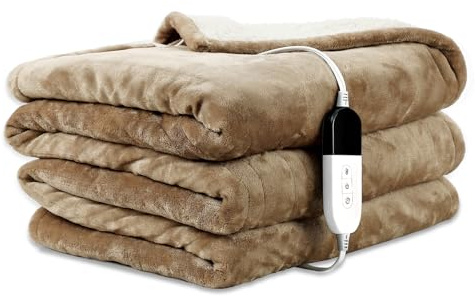 COZYTY Heizdecke mit Abschaltautomatik 150x200cm, Maschinenwaschbar, Beige | Sherpa & Flanell Elektrische Wärmedecke, 6 Heizstufen &10-Std. Abschalt-Timer, Überhitzungsschutz, CE Certified