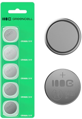 Greencell CR1620 - Pila a Bottone al Litio da 3 V, 70 mAh, 5 Pezzi | Affidabile e Durevole, Ideale per Chiavi Auto, Telecomandi e Dispositivi Elettronici