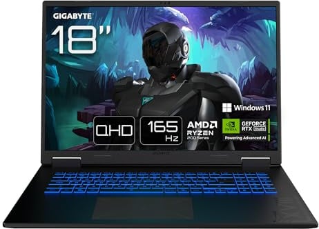 Gigabyte Gaming A18 Laptop - 18“, 165Hz WQXGA, AMD Ryzen 7 260, RTX 5070, 32GB DDR5 5600MHz, 1TB Gen4 SSD, Windows 11 Home, 2 Jahre Garantie, Dolby Atmos, Gaming A18 3WHK3DEC64SH