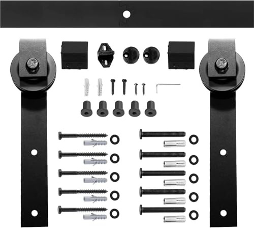 Porta da Fienile, Kit ferramenta for porta scorrevole a forma di J for armadio con binario sospeso nero rustico in legno for porta singola 183 cm/200 cm(6FT (183CM))