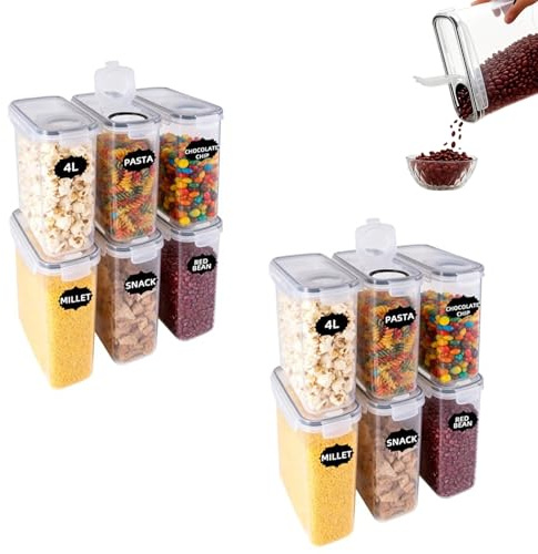 Generisch 12er Vorratsdosen 4L Lebensmittel Aufbewahrung mit Deckel Luftdicht und Etiketten Vorratsbehälter Kellogs Aufbewahrungsbehält BPA freie Küche Organizer für Nudeln Müslidosen Reis Mehl Hafer