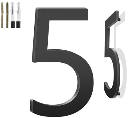 Números de casa flotantes de 6 pulgadas y letras metálicas para exteriores, números y letras de aluminio para puerta, buzón, jardín – Ideal para el hogar u oficina (Número 5)