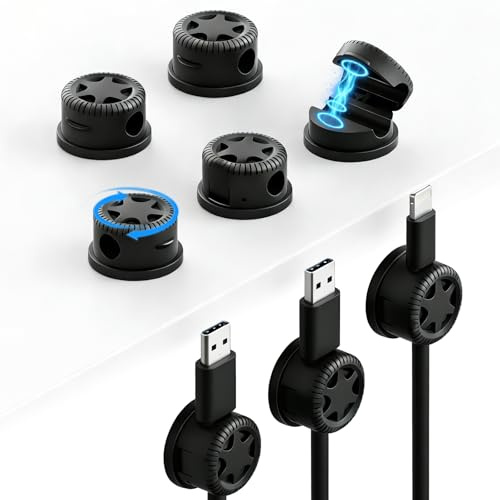 BacJueSin 8 Stück Kabelhalter Selbstklebend und Kabelclips Selbstklebend 360° Drehbar Magnetisch mit sauber ablösbarem Klebepad für Kabelmanagement am Kabelhalter Schreibtisch, Wand und Auto (Schwarz)