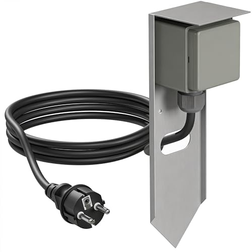 ledscom.de Garten Steckdosen-Säule PIWI mit Erdspieß und 2m Kabel für außen, IP44, 1-Fach, Edelstahl