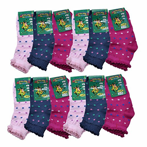 Fontana Calze, 12 paia di calze bambina in 100% Cotone Filo di Scozia elasticizzato. FANTASIA A POIS 31/34