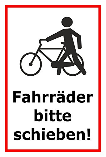 Melis-Folienwerkstatt Schild Fahrräder Bitte schieben – 30x20 cm – 3mm Aluverbund – Bohrlöcher – mehrere Größen/Materialien