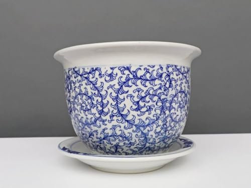 Yajutang China Porzellan Blumentopf Blau-Weiß Schnecken Blätter Ø 24cm …