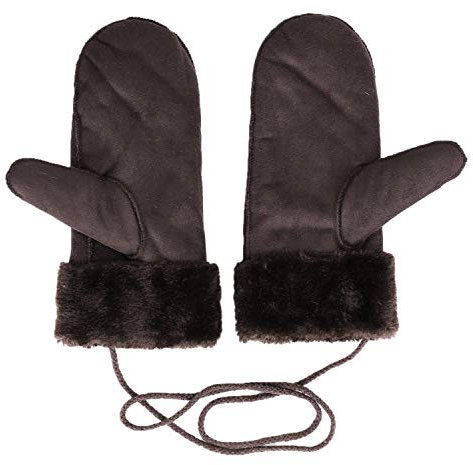 YJZQ Winter Handschuhe Warm Fäustlinge Leder Fausthandschuhe mit Schnur Outdoor Thermohandschuhe Fingerlos Gloves Skihandschuhe für Damen und Herren, Braun, Einheitsgröße