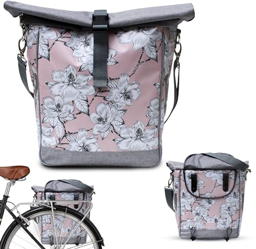 Ikuri Fahrradtasche für Gepäckträger Satteltasche Einzeltasche Packtasche, abnehmbar, mit Tragegurt zum Umhängen, aus Plane, UNISEX, Wasserdicht - Modell Magnolia