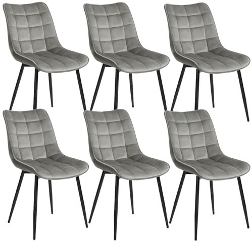 WOLTU Esszimmerstühle 6er Set Küchenstuhl Polsterstuhl Wohnzimmerstuhl Sessel mit Rückenlehne, Sitzfläche aus Samt, Metallbeine, Hellgrau BH142hgr-6