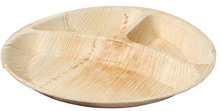 Pro DP 200 Bio Palmblatt Teller Fingerfood Imbiss- & Grillteller Menüteller Bio Einwegteller rund Ø25cm 3-geteilt - Inkl. Verpackungslizenz in D