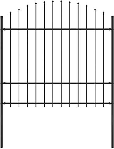 vidaXL Gartenzaun mit dekorativen Speerspitzen Schmuckzaun Metallzaun Zaun Zaunelemente Stahlzaun Gitterzaun Zaunfeld Tor (1,5-1,75) x1,7m Stahl Schwarz