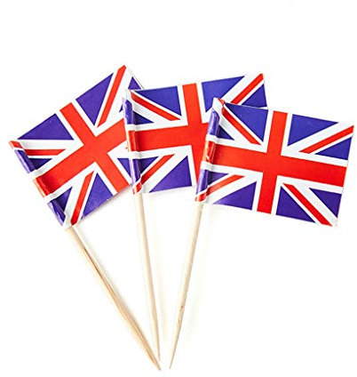 Bandera británica del Reino Unido, pequeñas banderas británicas para alimentos, cupcakes, cócteles, aperitivos, decoraciones de fiesta de bar