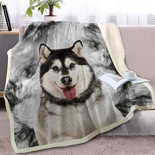 Alaskan Malamute Decke Auf Bett Sofa 3D Tier Hund Sherpa Fleece Decke Husky Tagesdecken Dünne Steppdecke 150 * 180 cm