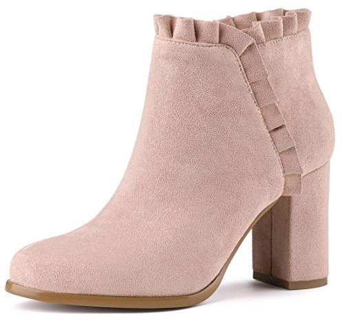 Allegra K Stivaletti da donna con tacco a blocco con volant, Rosa polvere., 38 EU