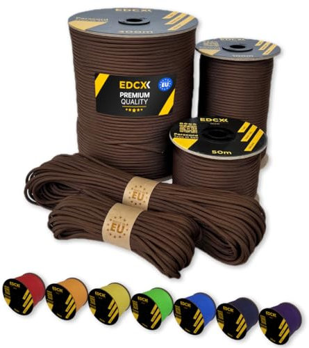 EdcX Paracord 4 mm, 35+ Volltonfarben (10 m, 15 m, 30 m, 50 m, 100 m, 300 m) | Ideal zum Basteln, Camping, Outdoor | 100% Nylonseil 4 mm| Taktische Schnur 550 Typ III (Chocolate, 30 m)