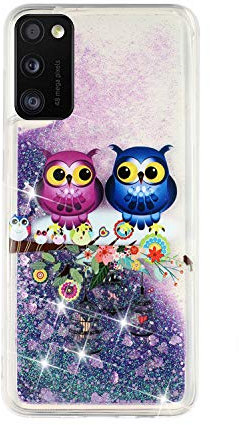 HopMore kompatibel mit Samsung Galaxy A41 Hülle Glitzer Transparent Silikon Handyhülle 3D Case Muster Schutzhülle Samsung A41 Cover Handy Hüllen Glitter Durchsichtig Gel Stoßfest Silikonhülle - Eule
