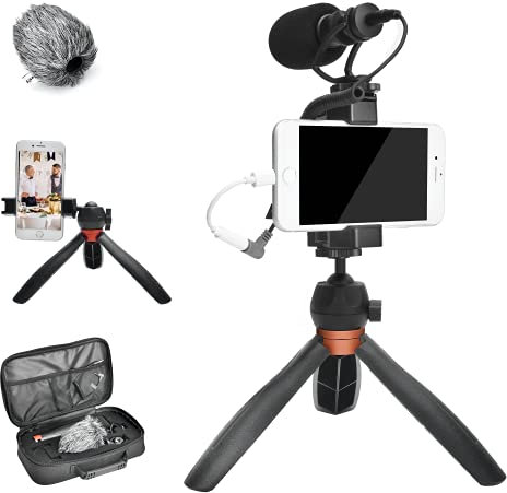 COMICA CVM-VM10-K2 Pro, Handy Video Mikrofon Vlogging Kit für Sony, Canon, Nikon DSLR-Kamera, iPhone, Samsung,für YouTube,TikTok mit Shotgun Mikrofon-Stativ-Telefonhalter-Tragetasche
