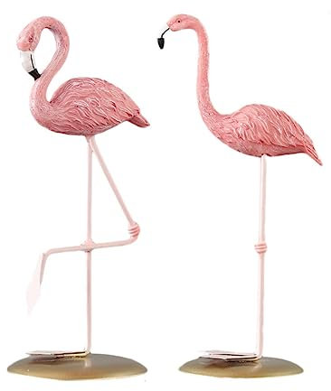 VOSAREA 2 Stück Flamingo Deko Figuren, Flamingo Skulptur, Harz Rosa Flamingo Gartendeko Statue Flamingo Figur Deko für Zuhause, Garten, Auto, Tischdeko Mittelstücke