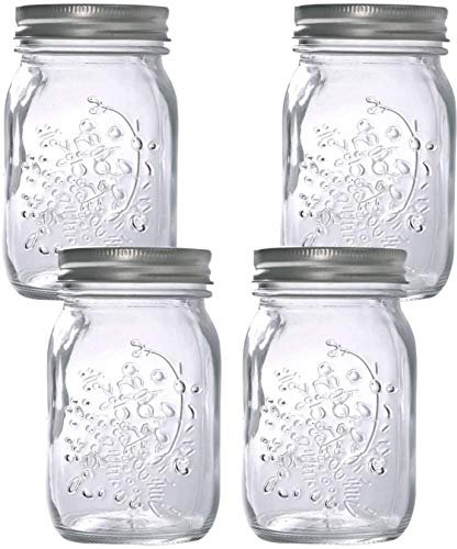 MEETOZ Glass Regular Mouth Mason Jars, 17 oz Clear Glass Jars with Silver Metal Lids for Sealing, Canning Jars for Food Storage(4PACK)