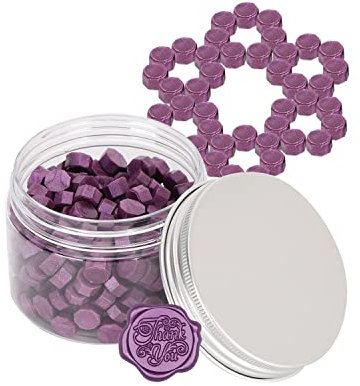 200 Stück Wachs Siegelperlen, Bunte Achteckige Vintage Retro Siegelwachsperle für Hochzeitseinladungen, Weihnachtskarten, Umschläge, Weinpakete (Lila)