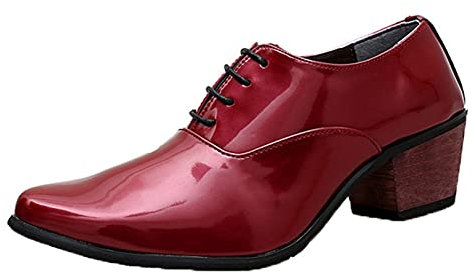 Zapatos Formales para Hombre, de Charol, Punta Puntiaguda, tacón Cubano, Elegantes Zapatos Oxford, Zapatos de Cuero con Cordones Bajos para Vestido de Novia
