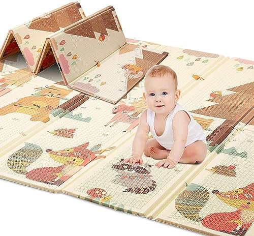 Spielmatte baby Teppich Babymatte faltbarer Spieldecke Krabbelmatte baby Bodenmatte XPE rutschfest Material, Tragbar für Innen- oder Außenbereich (Beige)