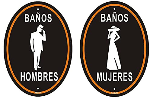 Andchi Juego de letreros de baño para hombres y mujeres, letrero de metal de aluminio, señal de ovalada, 25 x 35 cm
