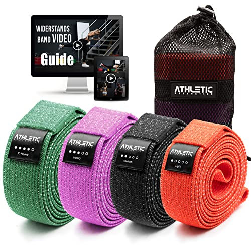 ATHLETIC AESTHETICS Premium Resistance Bands/Widerstandsbänder mit Stoff [Als Fitnessband und Fitnessbänder Set + Tasche und Videokurs] Fitness Band z.B. als Klimmzughilfe für Damen & Herren
