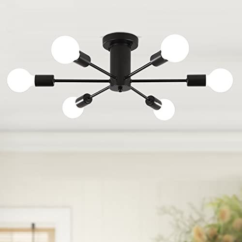 MRHYSWD Deckenleuchte Schwarz, 6 Flammig Kronleuchter Schwarze Deckenlampe Wohnzimmer Schlafzimmer Küche, Deckenlampe Retro Vintage Deckenleuchte E27 Deckenbeleuchtung Industrial Lampe Schwarz Decke