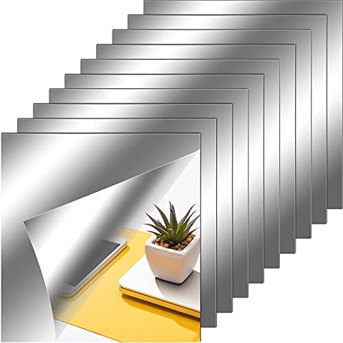 Zonon Flexible Mirror Sheets Self Adhesive Non Glass Mirror Tiles Stickers for Home Wall Decor(10 Pieces,12 x 12 Inches)