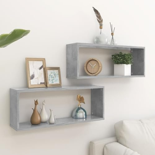 Susany 2X Würfelregal Wandregal Hängeregal Cube Lounge Regal Dekoregal Bücherregal Schweberegal Wandboard Regalwürfel Betongrau 60x15x23cm Spanplatte