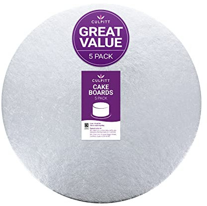 Culpitt Cut Edge Round Card, 5 Round Cake Cards, Silver Cake Boards, 1.8mm Thick, 5 Pack - 5 Inch (127mm) CSR5AMZ5
