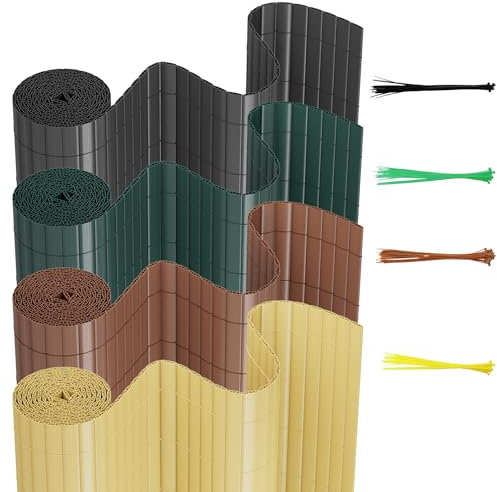 Randaco PVC Sichtschutzmatte, Sichtschutz mit Kabelbindern, Kürzbar, Wetterfest UV-beständig Balkonverkleidung Bambuszaun, Verstärkte Lamellen, Sichtschutzzaun für Garten Terrasse, Grau, 120x400 cm