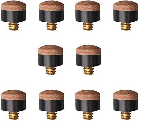 Gunwon 10 Pcs Screw on Tips 10 mm Replacement Cue Tips for Pool Cues and Snooker， Pool Cue Tips Hard Leather Screw-on Tips for Pool Cues and Snooker(Brown)