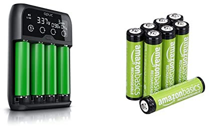 CSL - Universal Batterie Ladegerät - Akku Batterieladegerät Intelligent Battery Charger & Amazon Basics AAA-Batterien, wiederaufladbar, vorgeladen, 8 Stück (Aussehen kann variieren)