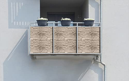 Wallario Balkonverkleidung, Sichtschutz, Windschutz, Meterware nach Maß mit vormontierten Ösen - Motiv Steinwand grau-braun (Grundpreis: 29,95Eur/m)