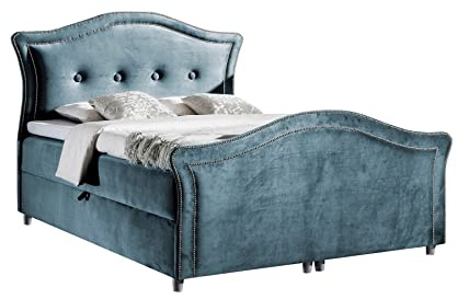 Generisch Boxspringbett Berni LUX - Pocket-Matraze, Topper Farbwahl (180 x 200, Blau - Jaguar 2169)