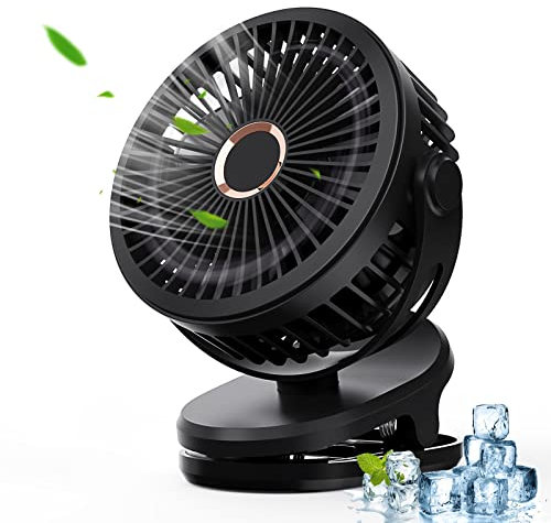 JOPHEK Ventilador USB, 5000mAh Ventilador Portátil Ventilador de Mesa Mini Ventilador Pequeño 4 Velocidades Ventiladores de Clip, Ventiladores de Sobremesa para Oficina, Hogar, Viajar (Negro)