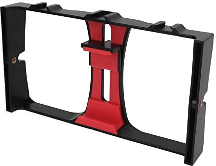 CCYLEZ Video Rig per Smartphone, Gabbia per Videocamera Portatile Antiurto, Stabilizzatore per Telefono Cellulare, Vite da 1/4 di Pollice, Microfono di Supporto e Luce Video LED, per Vlog Live(Rosso)