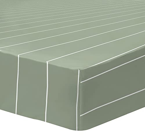 MATT & ROSE Drap Housse imprimé à Rayures Stripes 100% Coton | Lichen | 140x190 cm bonnet 30 cm | Pour matelas 2 personnes | Certification Oeko-Tex