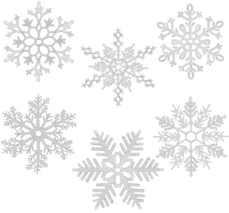 MIAHART Adornos de Copos de Nieve Plateados Grandes de 12.0 in, Paquete de 6 Adornos de Copos de Nieve de plástico con Purpurina para árbol de Navidad, Invierno, Interior, Exterior, Ventana