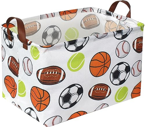 Sanjiaofen Canastas rectangulares de baloncesto, organizador de canasta de fútbol. Cesta de béisbol con asas. Contenedores de baloncesto, trajes, libros, almacenamiento de regalos para niños. (pelota)
