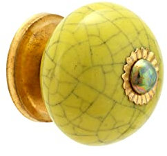 Rasiya Art Yellow Drawer Ceramic Knobs - Handmade Ceramic Dresser Pull Handle Kitchen Cabinets Countryside Farmhouse Boho Decor Furniture Hardware - Pack of 4