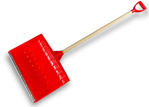 Lot de 3 pelles à neige poussoir renforcé avec manche bois | Rouge | 53 cm | Kibros PNPOUSSx3